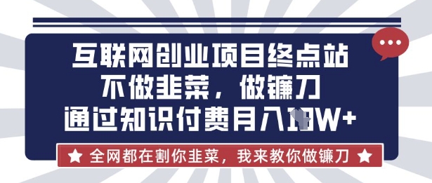 互联网创业尽头-不做韭菜，做镰刀，通过知识付费月入10个【揭秘】-泱泱学习社