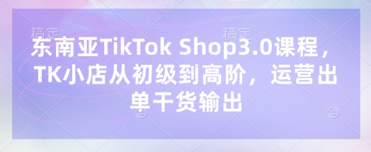 东南亚TikTok Shop3.0课程，TK小店​从初级到高阶，运营出单干货输出-泱泱学习社