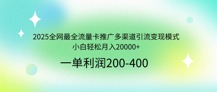 2025全网最全流量卡推广多渠道引流变现模式，小白轻松月入20000+-泱泱学习社
