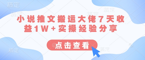 小说推文搬运大佬7天收益1W+实操经验分享-泱泱学习社