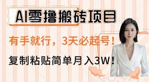 AI零撸搬砖项目玩法，有手就行，3天必起号，复制粘贴简单月入3W！-泱泱学习社