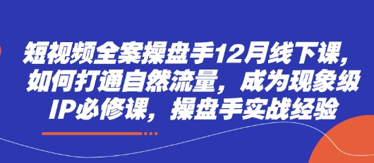 短视频全案操盘手12月线下课，如何打通自然流量，成为现象级IP必修课，操盘手实战经验-泱泱学习社