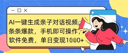 AI一键生成亲子对话视频，条条爆款，一部手机即可操作，单日变现数张-泱泱学习社