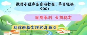 微信小程序全自动打金,单日轻松几张,短期暴利,长期稳定,助你轻松实现经济独立【揭秘】-泱泱学习社