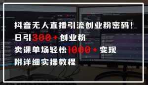 抖音无人直播引流密码！日引300+创业粉 单场轻松1000+变现 附详细实操教程-泱泱学习社
