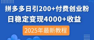 拼多多日引200+付费创业粉,日稳定变现4000+收益,2025年最新教程-泱泱学习社