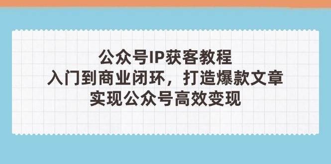 公众号IP获客教程(第3期)，从入门到商业闭环，打造爆款文章，实现公众号高效变现-泱泱学习社