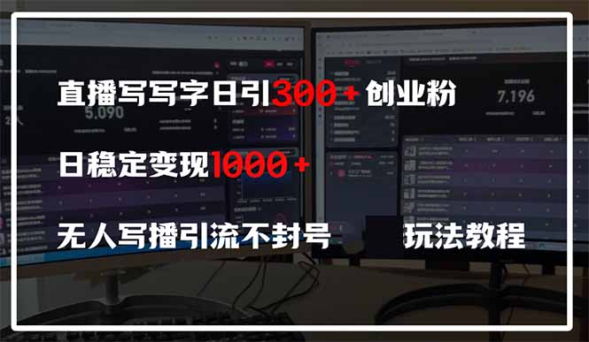 直播写写字日引300+创业粉，日稳定变现600+无人写播引流不封号，玩法教程-泱泱学习社