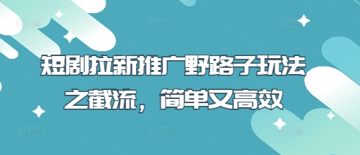 短剧拉新推广野路子玩法之截流，简单又高效-泱泱学习社