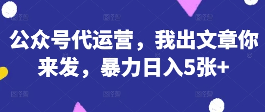 公众号代运营，我出文章你来发，暴力日入5张+【揭秘】-泱泱学习社