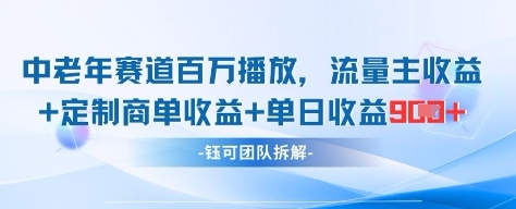 中老年赛道百万播放+流量主收益+定制收益，单日收益9张-泱泱学习社