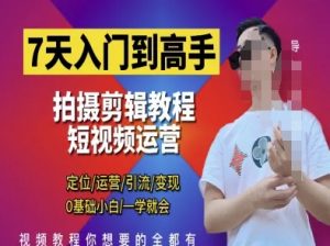 7天入门到高手,短视频剪辑运营高手课,定位 运营 引|流 变现,0基础小白一学就会-泱泱学习社