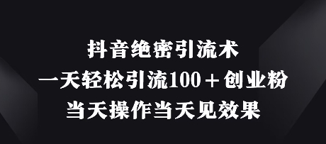 抖音绝密引流术，一天轻松引流100+创业粉，当天操作当天见效果-泱泱学习社