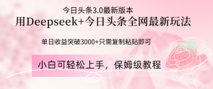 Deepseek结合今日头条全网最新玩法，单日收益突破3000+，只需要简单的...-泱泱学习社