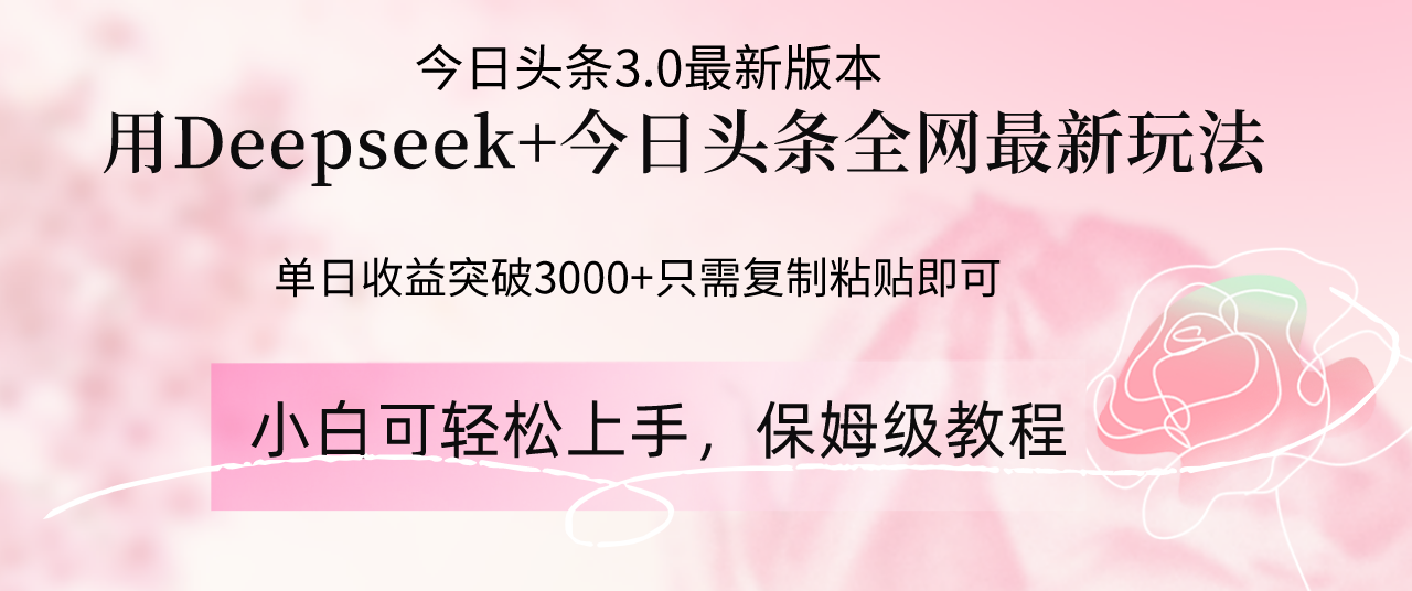 Deepseek结合今日头条全网最新玩法，单日收益突破3000+，只需要简单的…-泱泱学习社