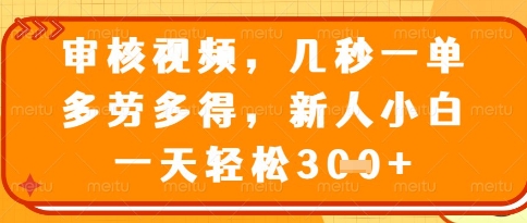 视频审核员，几秒一单，不限时间，不限地点，多做多得，新人小白一天轻松几张+【揭秘】-泱泱学习社