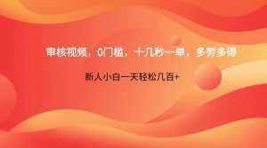 审核视频，0门槛，十几秒一单，多劳多得，新人小白一天轻松几百+-泱泱学习社