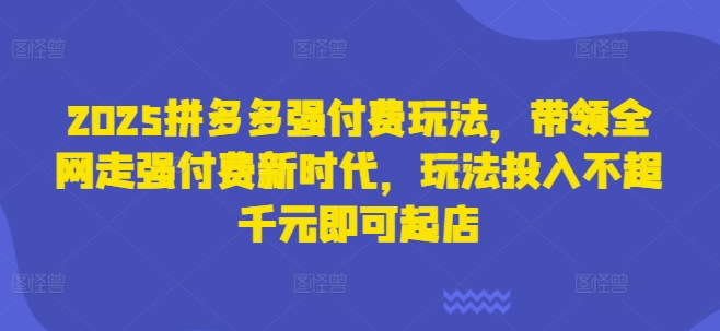 2025拼多多强付费玩法，带领全网走强付费新时代，玩法投入不超千元即可起店-泱泱学习社