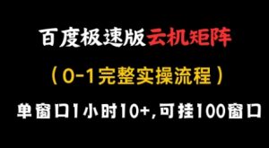 百度极速版云机矩阵项目，单窗口1小时10+，可挂100窗口，完整实操流程【揭秘】-泱泱学习社
