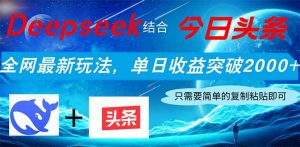 Deepseek结合今日头条，全网最新玩法，单日收益突破2000+，小白轻松上手-泱泱学习社