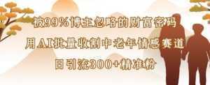 被99%博主忽略的财富密码：用AI批量收割中老年情感赛道，日引流300+精准粉-泱泱学习社