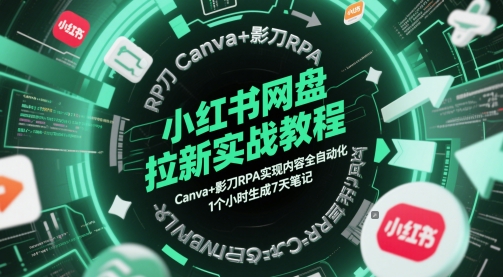 小红书网盘拉新实战教程，Canva+影刀RPA实现内容全自动化，1个小时生成7天笔记-泱泱学习社