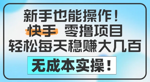 新手也能操作，快手零撸挣米，轻松每天挣2-5张，完全无成本-泱泱学习社