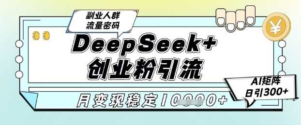DeepSeek+创业粉精准引流，全新分享课4.0玩法，AI矩阵日引300+，多种变现方式，稳定月入1W-泱泱学习社