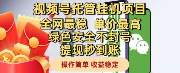 视频号托管挂G项目全网最稳，单价最高，绿色安全不封号提现秒到账，操作简单，收益稳定【揭秘】-泱泱学习社