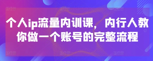 个人ip流量内训课，内行人教你做一个账号的完整流程-泱泱学习社