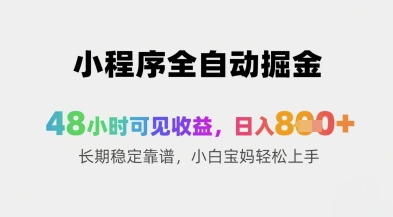 小程序全自动掘金，48小时可见收益，日入8张+长期稳定靠谱，小白宝妈轻松上手【揭秘】-泱泱学习社