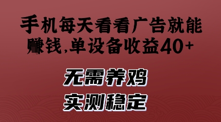 手机每天看看广告就能挣钱，单设备收益40+，无需养鸡，实测稳定【揭秘】-泱泱学习社