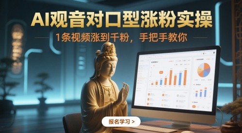 AI观音对口型涨粉实操，1条视频涨到千粉，手把手教你-泱泱学习社