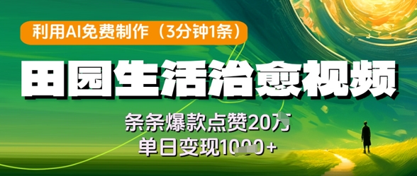 利用AI免费制作田园生活治愈视频，条条爆款点赞20W，单日变现几张-泱泱学习社