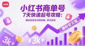 小红书商单号7天快速起号攻略：爆粉变现全流程拆解，单月变现3k+-泱泱学习社