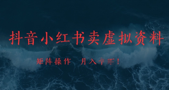 抖音小红书卖虚拟资料，市场需求一直存在，矩阵操作，月入1w+-泱泱学习社