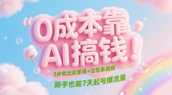 0成本靠AI搞钱！3步做出反差萌+治愈系视频，新手也能7天起号爆流量-泱泱学习社