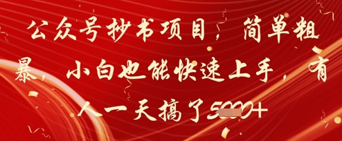 公众号抄书项目，简单粗暴，小白也能快速上手，有人一天搞了1k+-泱泱学习社