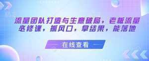 流量团队打造与生意破局,老板流量必修课,抓风口,拿结果,能落地-泱泱学习社