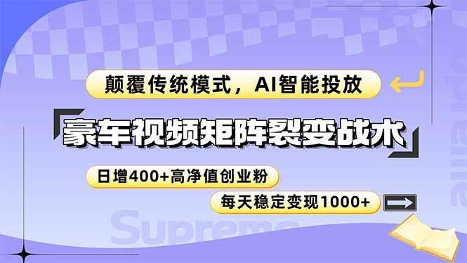 豪车视频矩阵裂变战术，颠覆传统模式，AI智能投放，日增400+高净值创业…-泱泱学习社