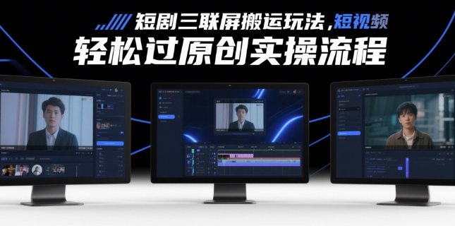 短剧三联屏搬运玩法，短剧搬运轻松过原创实操流程-泱泱学习社