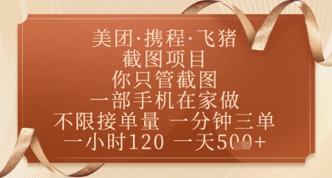 飞猪美团截图项目，你只管截图，一部手机在家做，正规平台无套路，一天5张+【揭秘】-泱泱学习社