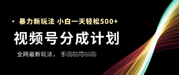 视频号分成计划，全网最暴力玩法，新手一天也能轻松5张+-泱泱学习社