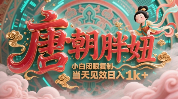 用AI克隆“唐朝胖妞”日更3条，平台疯狂推流，小白闭眼复制，当天见效，日入1k+-泱泱学习社