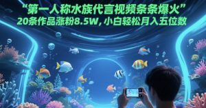第一人称水族代言视频条条爆火，20条作品涨粉8.5W，小白轻松月入五位数-泱泱学习社