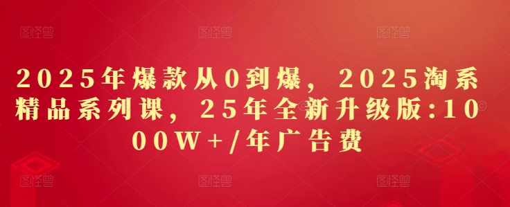 2025年爆款从0到爆，2025淘系精品系列课，25年全新升级版：1000W+1年广告费-泱泱学习社