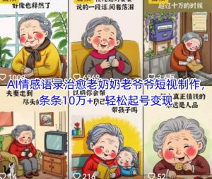 AI情感语录治愈老奶奶老爷爷短视制作，条条10万+，轻松起号变现-泱泱学习社