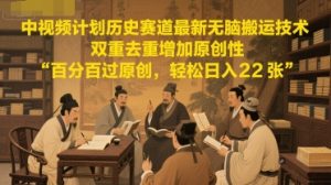 中视频计划历史赛道最新无脑搬运技术，双重去重增加原创性，百分百过原创，轻松日入2张-泱泱学习社