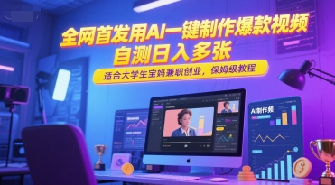 全网首发用AI一键制作爆款视频，自测日入多张，适合大学生宝妈兼职创业，保姆级教程-泱泱学习社