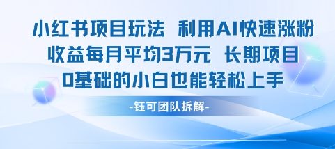 适合小白操作的小红书新项目，利用AI快速涨粉，收益每月平均1W+-泱泱学习社